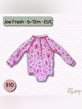 Joe Fresh Pink Sea Life Long-Sleeve Baby Rashguard (Size 6-12m)